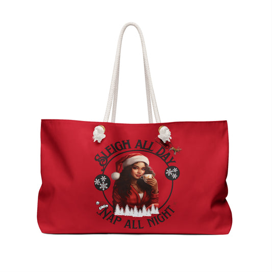 Sleigh All Day Nap All Night Red Holiday Weekender Bag for Moms