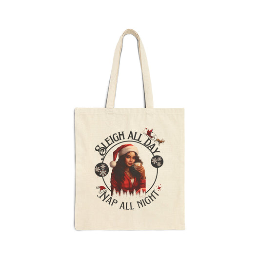 Sleigh All Day Nap All Night Funny Holiday Tote Bag for Moms & Caregivers