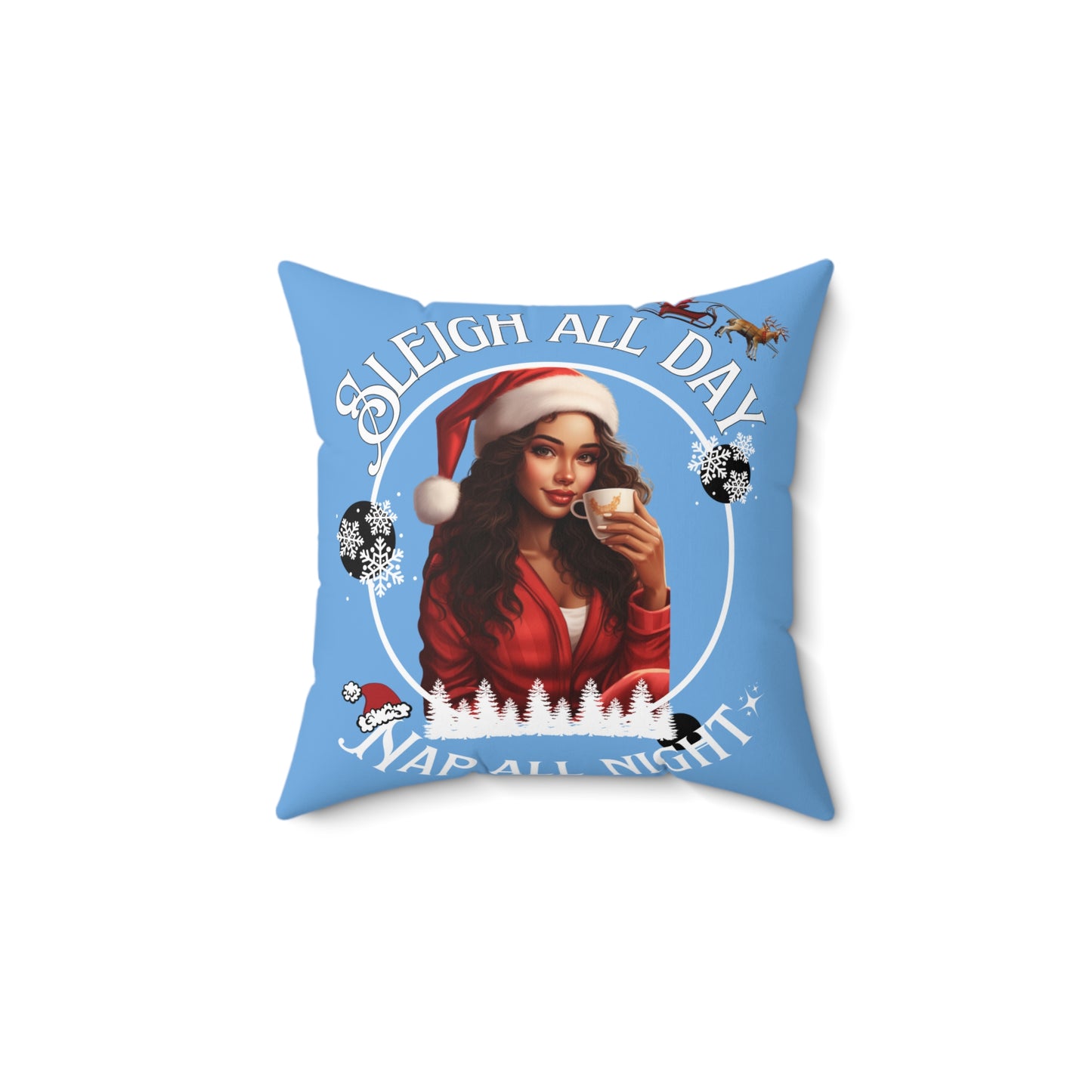 Winter Blue Sleigh All Day Nap All Night Pillow – Funny Holiday Decor for Moms