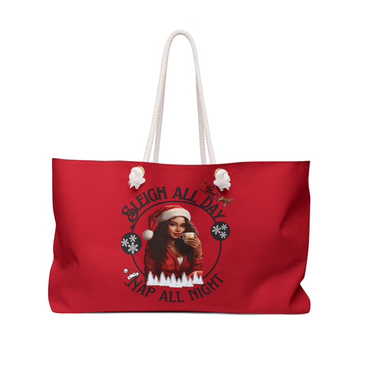 Sleigh All Day Nap All Night Red Holiday Weekender Bag for Moms