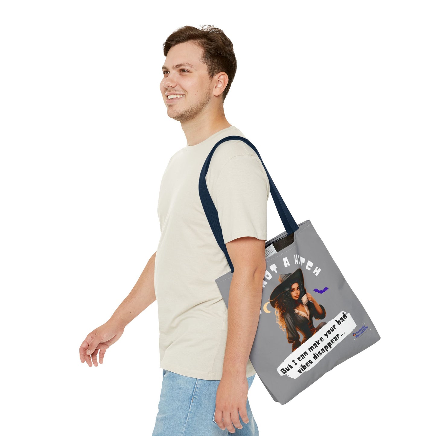 Bad Vibes Be Gone! Gray & White Tote Bag