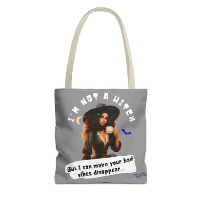 Bad Vibes Be Gone! Gray & White Tote Bag