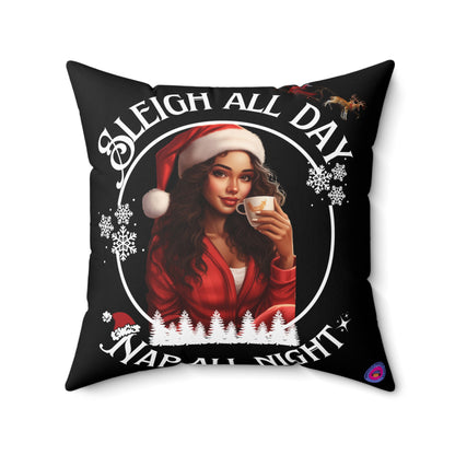 Black Sleigh All Day Nap All Night Pillow – Funny Holiday Decor for Moms