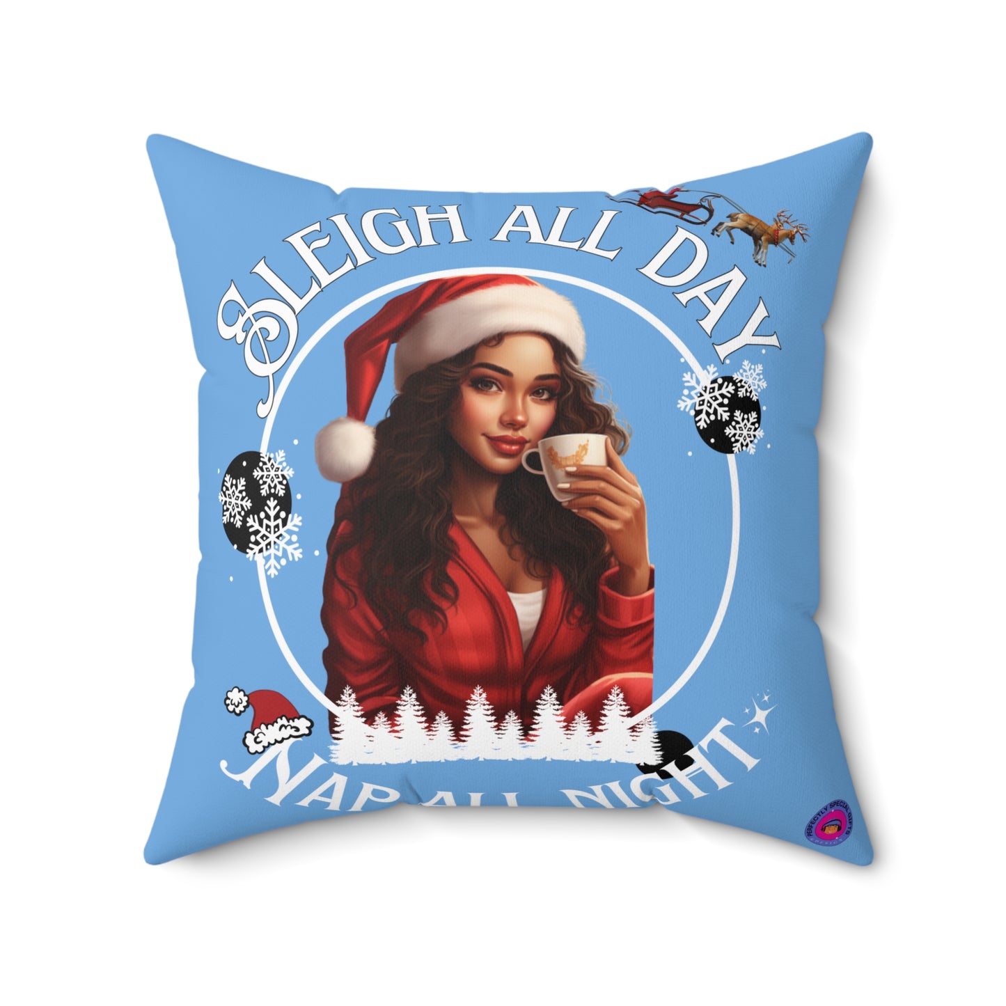 Winter Blue Sleigh All Day Nap All Night Pillow – Funny Holiday Decor for Moms