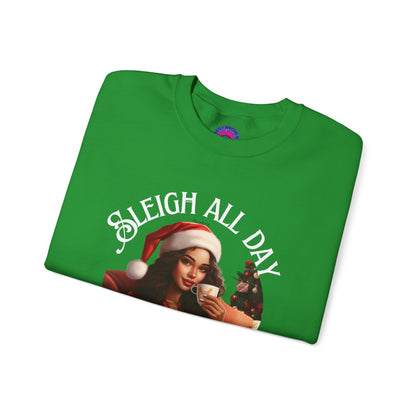Sleigh All Day, Nap All Night Funny Christmas Sweatshirt for Moms & Caregivers