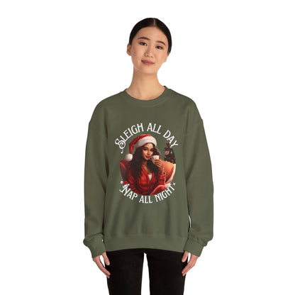 Sleigh All Day, Nap All Night Funny Christmas Sweatshirt for Moms & Caregivers