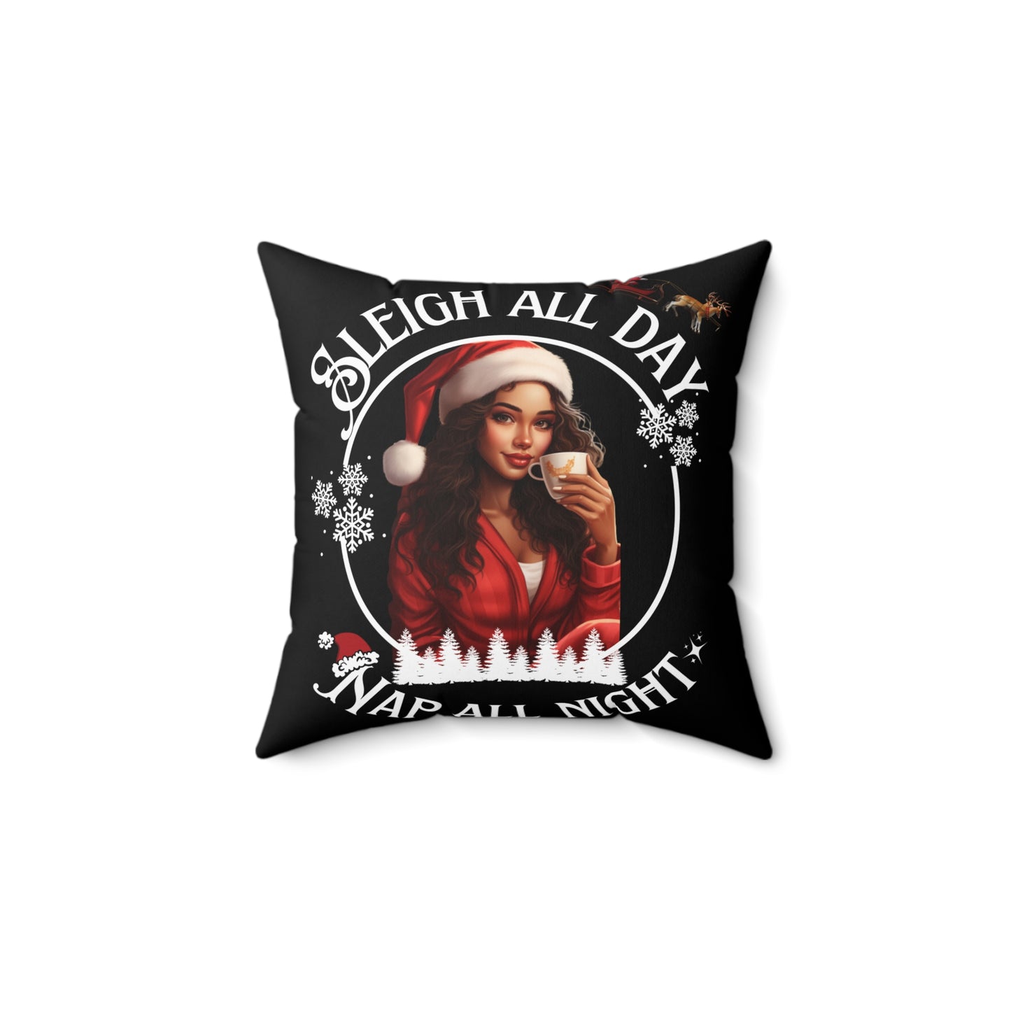 Black Sleigh All Day Nap All Night Pillow – Funny Holiday Decor for Moms