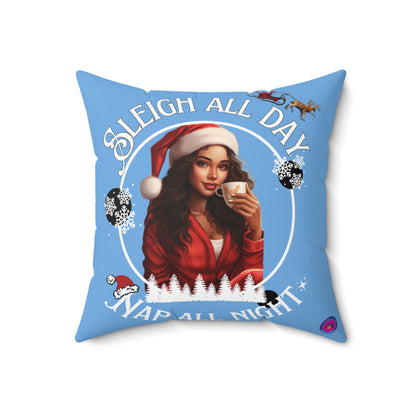 Winter Blue Sleigh All Day Nap All Night Pillow – Funny Holiday Decor for Moms