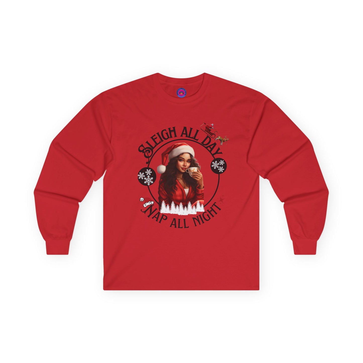 Sleigh All Day Nap All Night Funny Long Sleeve Christmas Shirt for Women