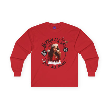 Sleigh All Day Nap All Night Funny Long Sleeve Christmas Shirt for Women