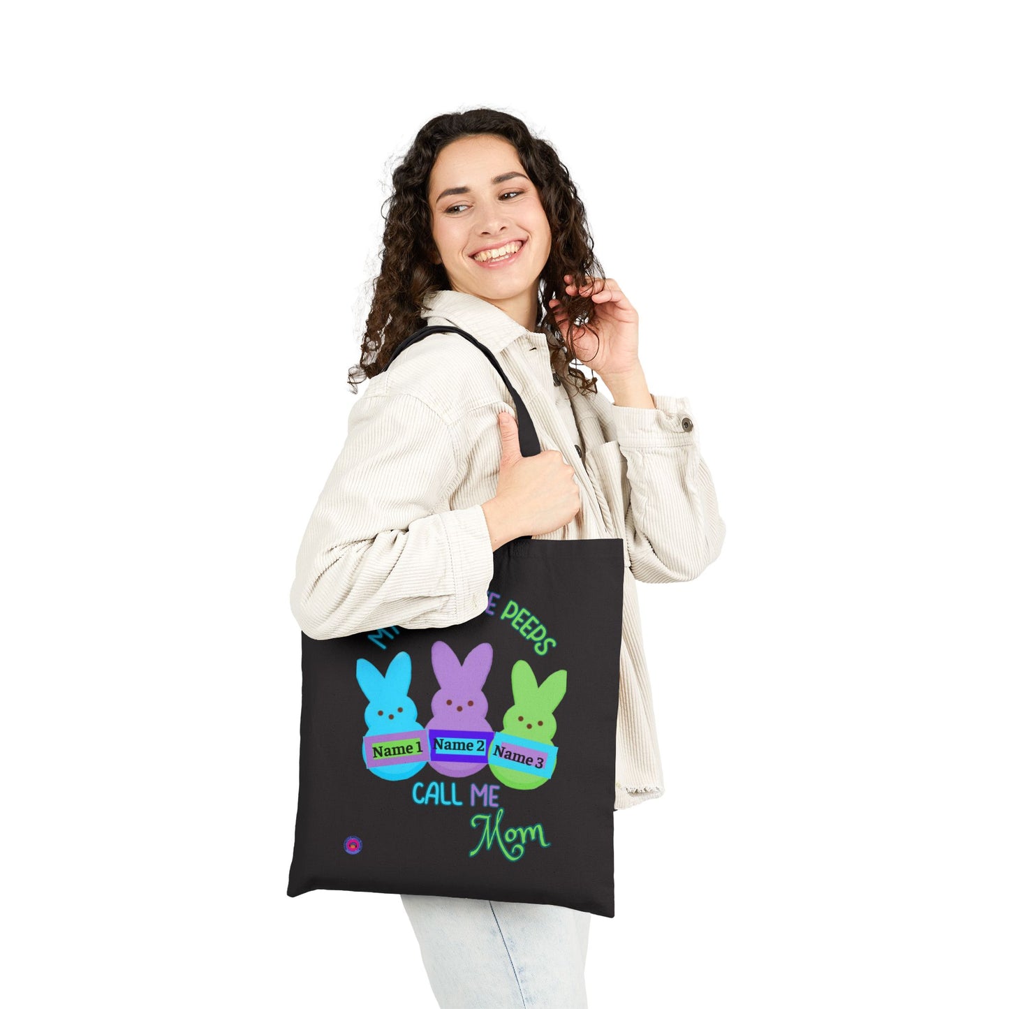 "My Favorite Peeps Call Me Mom" Personalized Cotton Canvas Tote Bag