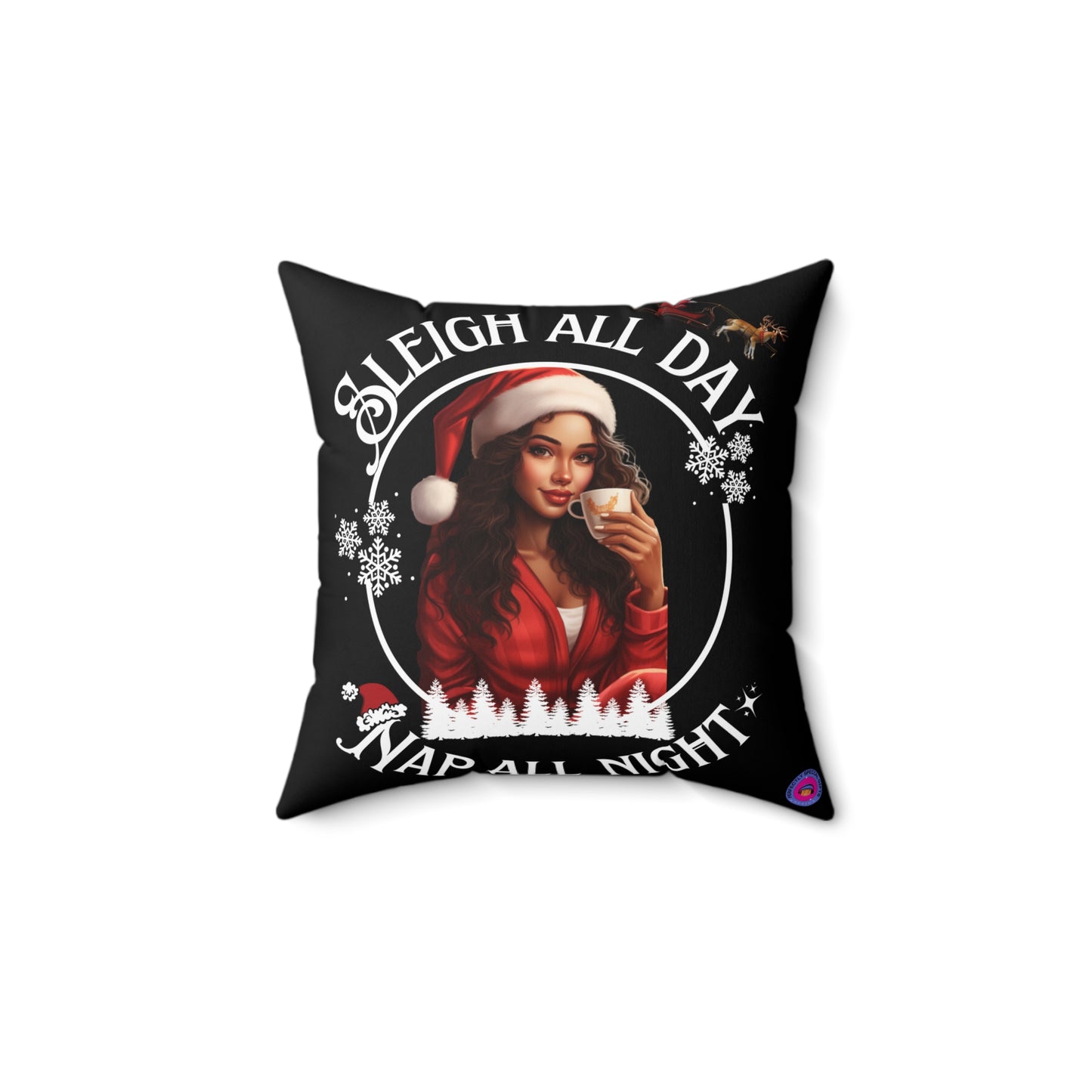 Black Sleigh All Day Nap All Night Pillow – Funny Holiday Decor for Moms